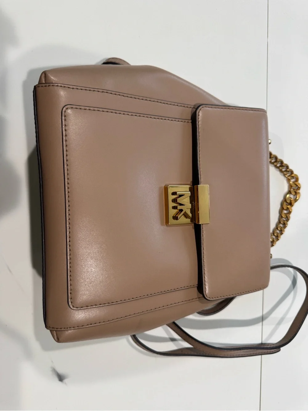 Michael Kors Taupe Leather Shoulder Bag with Gold Chain